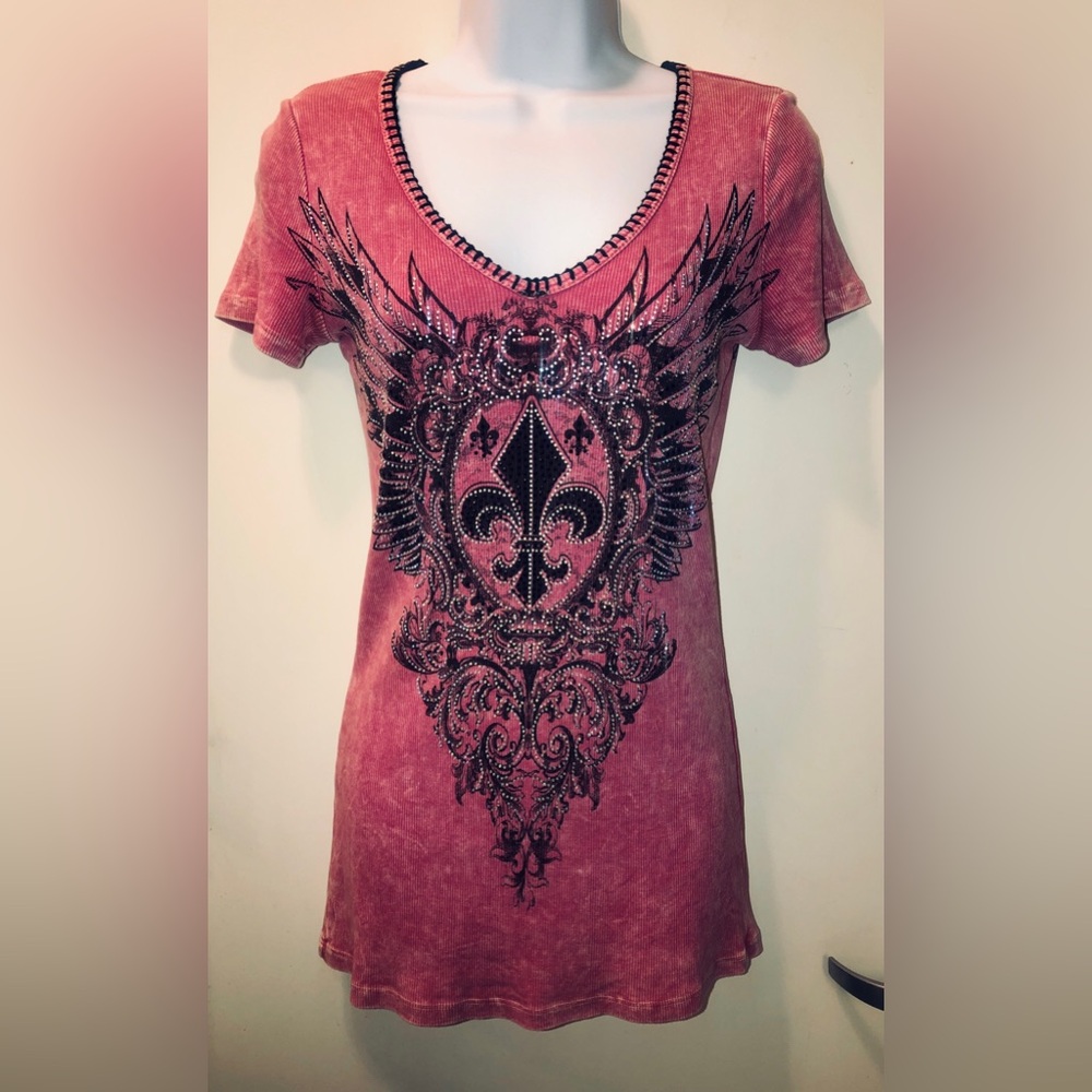 BLEST BLONDES- Pretty Pink Embellished Long-T